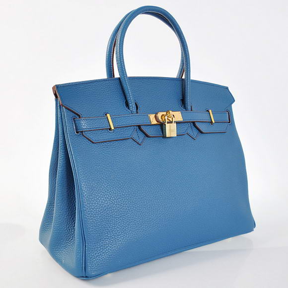 Hermes Birkin 35CM Tote Bags Togo Leather Mid Blue Golden