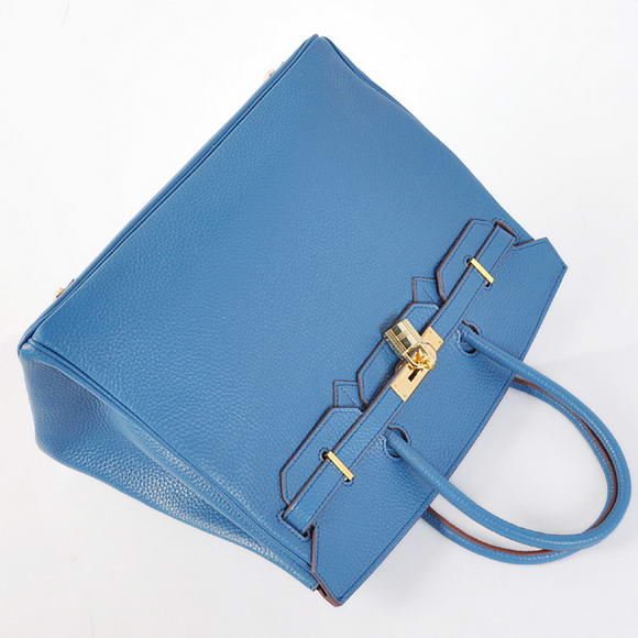 Hermes Birkin 35CM Tote Bags Togo Leather Mid Blue Golden