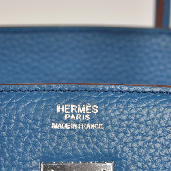 Hermes Birkin 35CM Tote Bags Togo Leather Mid Blue Silver
