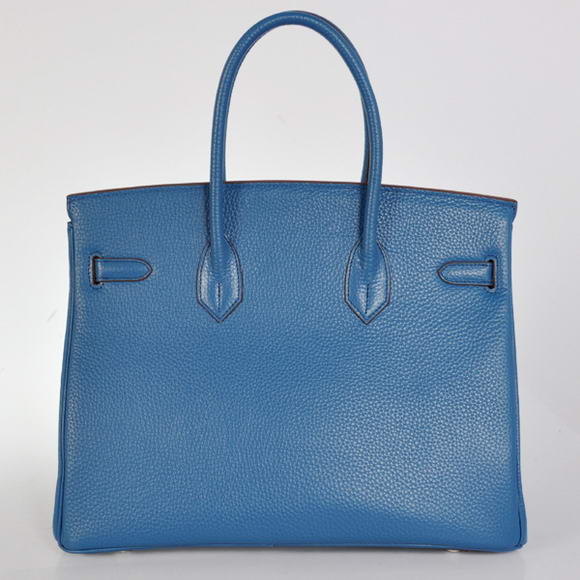 Hermes Birkin 35CM Tote Bags Togo Leather Mid Blue Silver