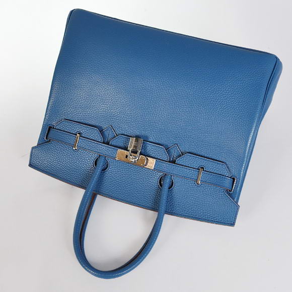 Hermes Birkin 35CM Tote Bags Togo Leather Mid Blue Silver