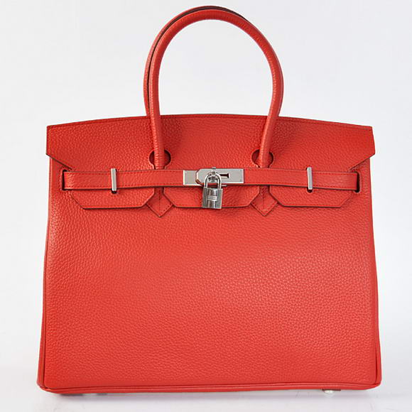 Hermes Birkin 35CM Tote Bags Togo Leather Red Silver