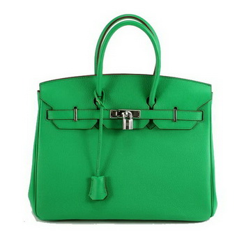 Hermes Birkin 35CM Smooth Leather Handbag 6089 Dark Green Silver