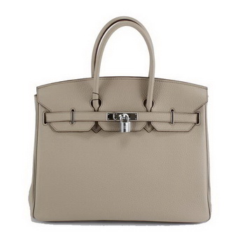 Hermes Birkin 35CM Togo Leather Handbag 6089 Light Grey Silver