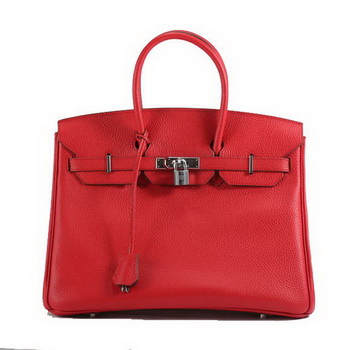 Hermes Birkin 35CM Togo Leather Handbag 6089 Red Silver