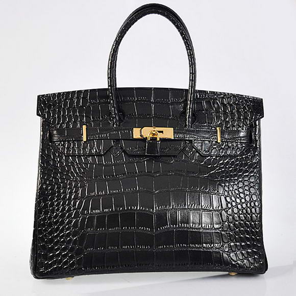 Hermes Birkin 35CM Tote Bags Crocodile Togo Leather Black Golden