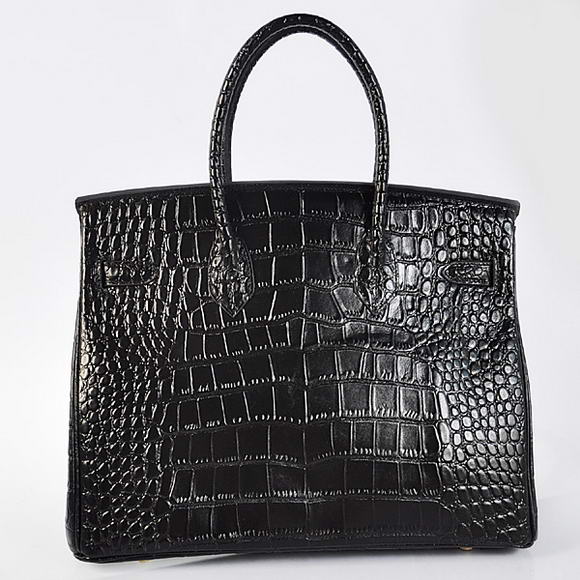 Hermes Birkin 35CM Tote Bags Crocodile Togo Leather Black Golden