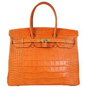 Hermes Birkin 35CM Tote Bags Crocodile Togo Leather Orange Golden