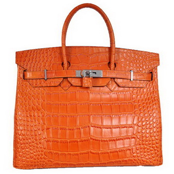 Hermes Birkin 35CM Tote Bags Crocodile Togo Leather Orange Silver