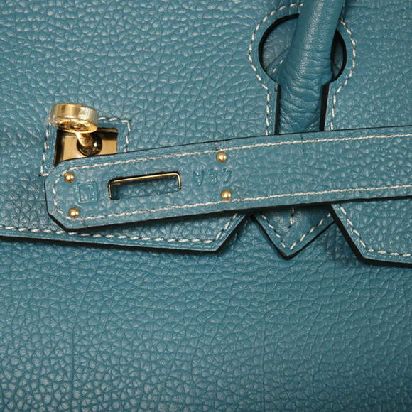 Hermes Birkin 35CM Tote Bags Smooth Togo Leather Blue Golden