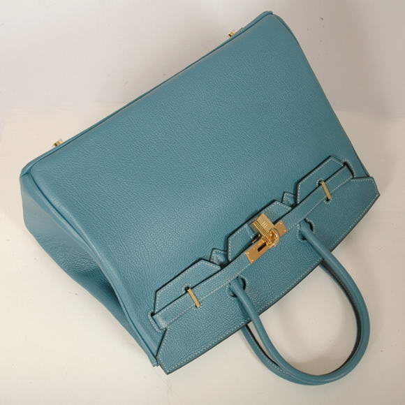 Hermes Birkin 35CM Tote Bags Smooth Togo Leather Blue Golden