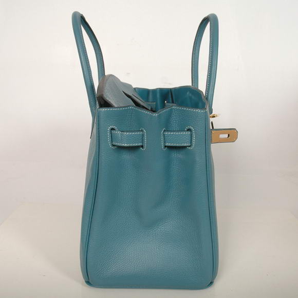 Hermes Birkin 35CM Tote Bags Smooth Togo Leather Blue Golden