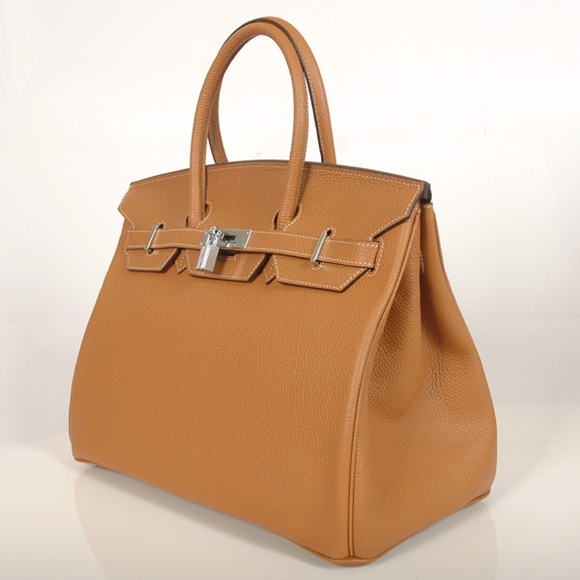 Hermes Birkin 35CM Tote Bags Smooth Togo Leather Camel Silver