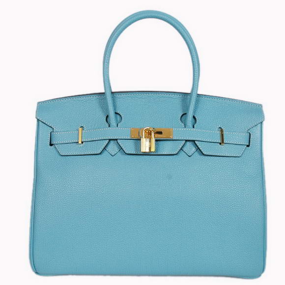 Hermes Birkin 35CM Tote Bags Smooth Togo Leather Light Blue Golden