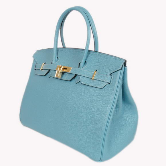 Hermes Birkin 35CM Tote Bags Smooth Togo Leather Light Blue Golden