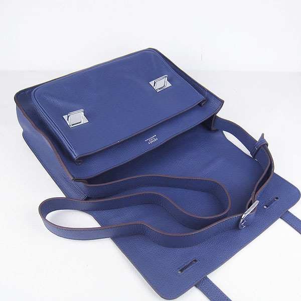 Hermes Jypsiere Togo Leather Messenger Bag Dark Blue