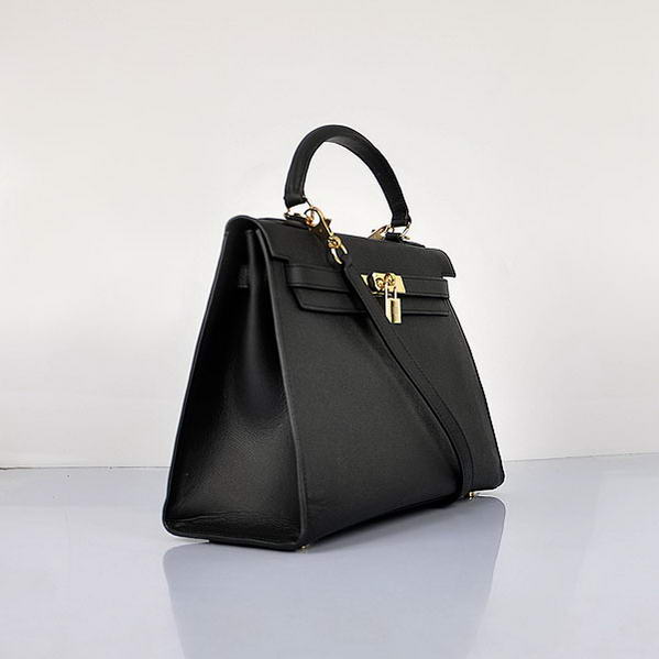 Newest 2012 Hermes Kelly 32cm Bags Black Calf Leather Gold