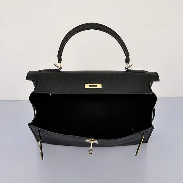 Newest 2012 Hermes Kelly 32cm Bags Black Calf Leather Gold