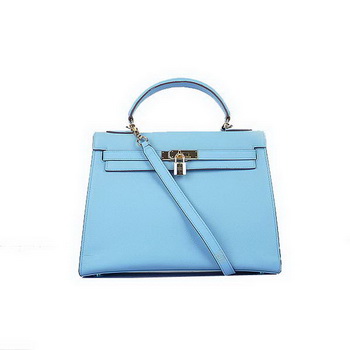 Top Quality Hermes Kelly 32cm Bags SkyBlue Calf Leather Gold