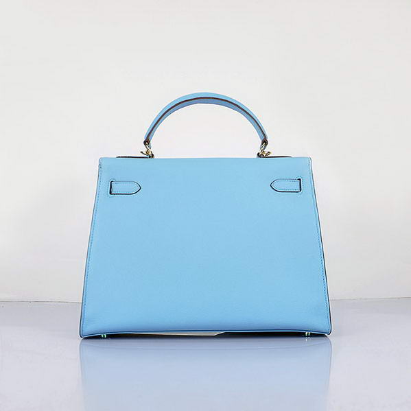 Top Quality Hermes Kelly 32cm Bags SkyBlue Calf Leather Gold