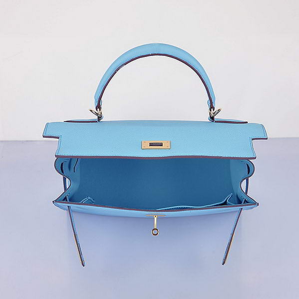 Top Quality Hermes Kelly 32cm Bags SkyBlue Calf Leather Gold