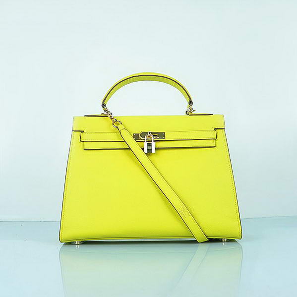 Hot Style Hermes Kelly 32cm Bags Yellow Calf Leather Gold