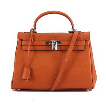 Hermes Kelly 32cm Togo Leather Handbags 6018 Orange Silver