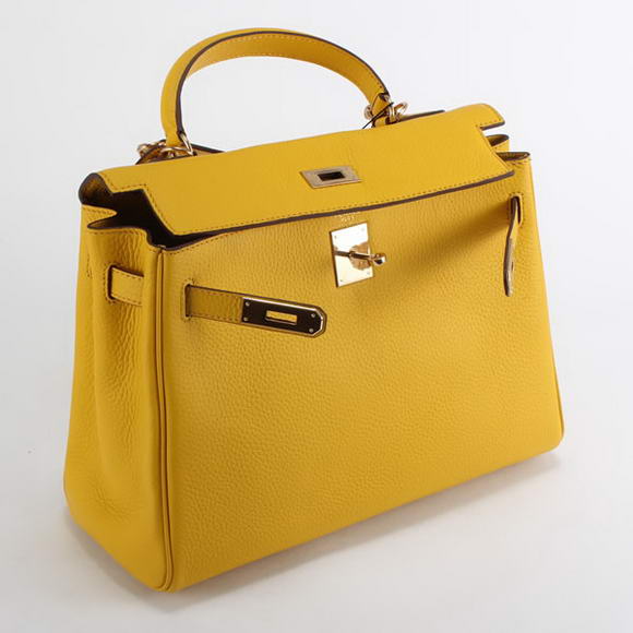 Hermes Kelly 32cm Togo Leather Handbags 6018 Yellow Golden