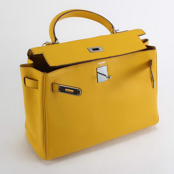 Hermes Kelly 32cm Togo Leather Handbags 6018 Yellow Silver