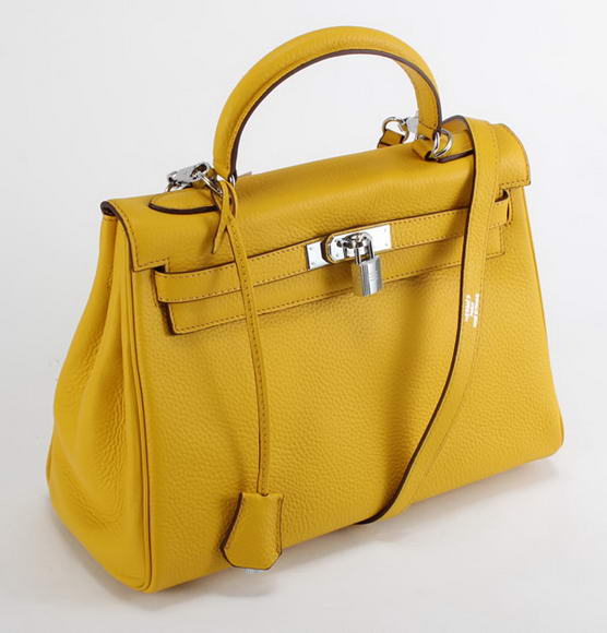 Hermes Kelly 32cm Togo Leather Handbags 6018 Yellow Silver