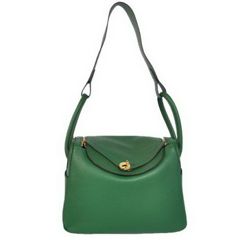 Hermes Lindy 30CM Havanne Handbags 1057 Dark Green Leather Golden Hardware