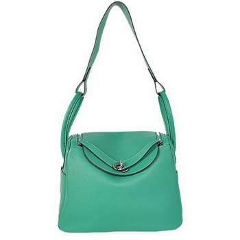 Hermes Lindy 30CM Havanne Handbags 1057 Green Leather Silver Hardware