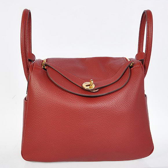 Hermes Lindy 30CM Havanne Handbags 1057 Bordeaux Leather Golden Hardware