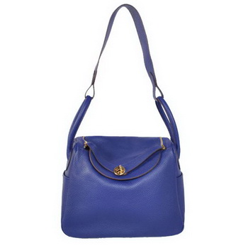 Hermes Lindy 30CM Havanne Handbags 1057 Dark Blue Leather Golden Hardware