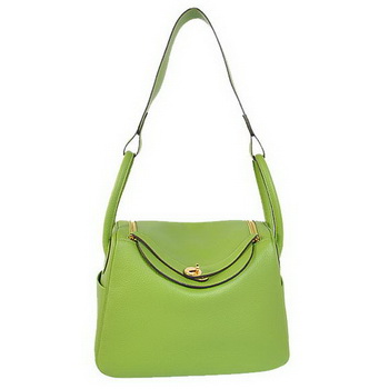 Hermes Lindy 30CM Havanne Handbags 1057 Light Green Leather Golden Hardware