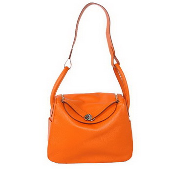 Hermes Lindy 30CM Havanne Handbags 1057 Orange Leather Silver Hardware