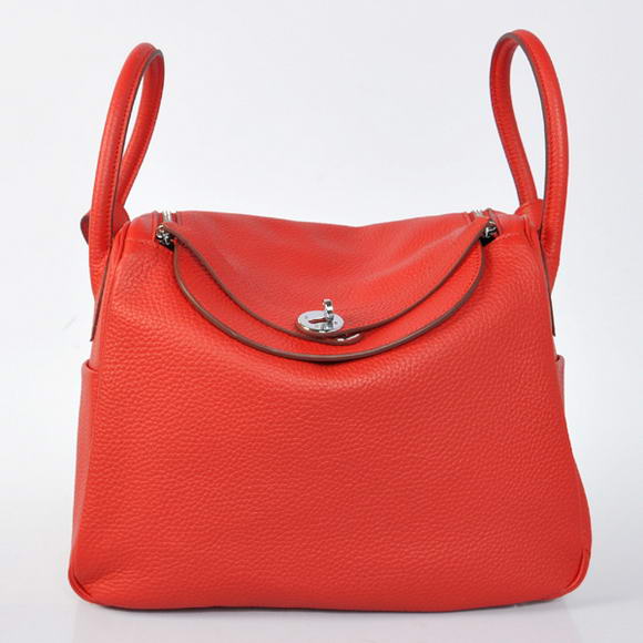 Hermes Lindy 30CM Havanne Handbags 1057 Red Leather Silver Hardware