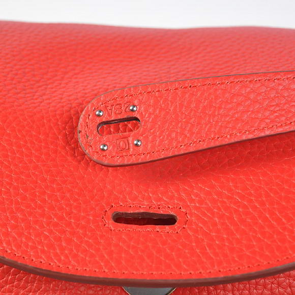 Hermes Lindy 30CM Havanne Handbags 1057 Red Leather Silver Hardware