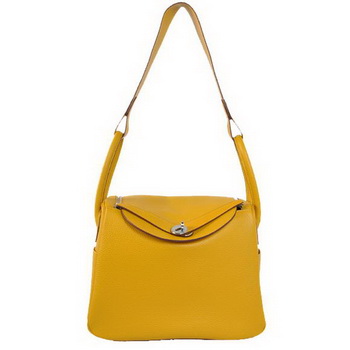 Hermes Lindy 30CM Havanne Handbags 1057 Yellow Leather Silver Hardware