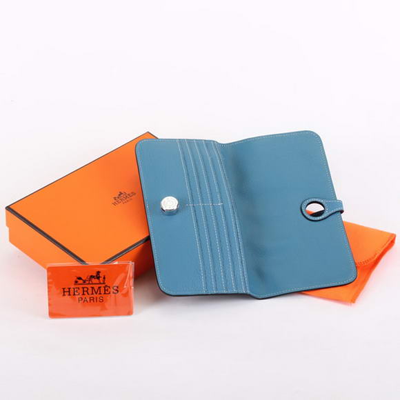 Hermes Dogon Togo Leather Wallet Travel Case A808 Blue