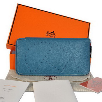 Hermes Evelyn Long Wallet Zip Purse A808 Blue