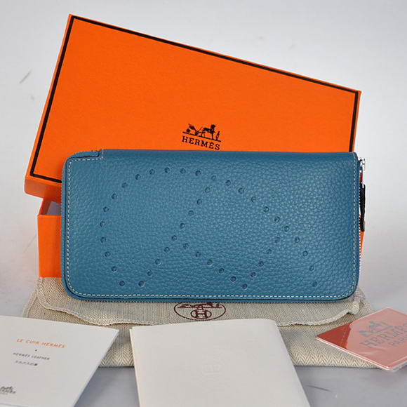 Hermes Evelyn Long Wallet Zip Purse A808 Blue