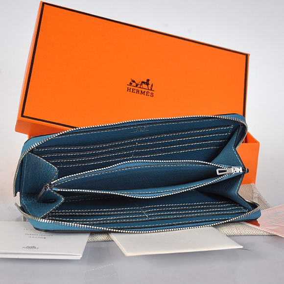 Hermes Evelyn Long Wallet Zip Purse A808 Blue