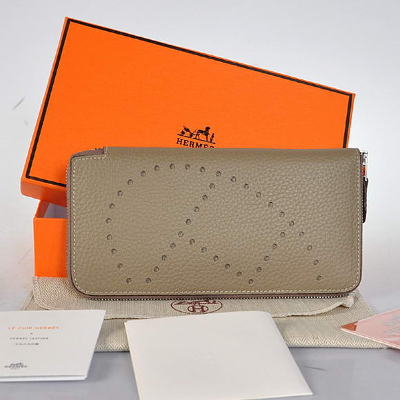 Hermes Evelyn Long Wallet Zip Purse A808 Dark Grey