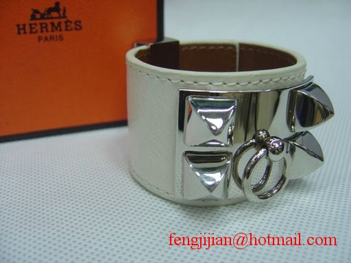 2009 Hermes White Leather Silver Bangle 1171