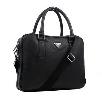 Prada BL0791 Saffiano Calf Leather Top Handle Bag Black