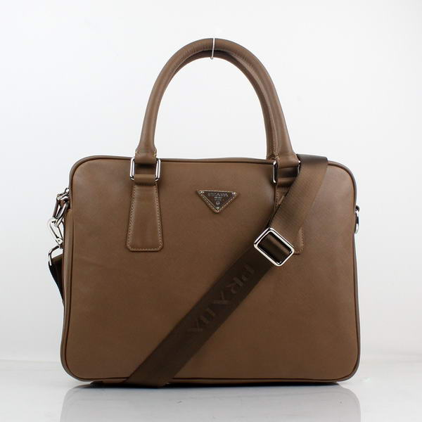 Prada BL0791 Saffiano Calf Leather Top Handle Bag Brown