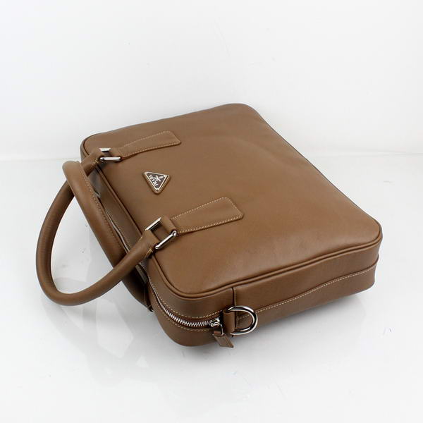 Prada BL0791 Saffiano Calf Leather Top Handle Bag Brown