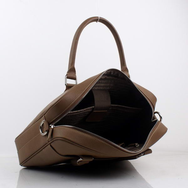 Prada BL0791 Saffiano Calf Leather Top Handle Bag Brown