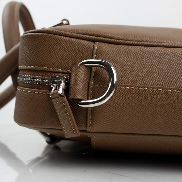 Prada BL0791 Saffiano Calf Leather Top Handle Bag Brown